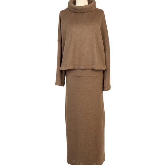 FREE PEOPLE Milley Co-ord Skirt Set brown Long Sleeve Top & Maxi Skirt Size XS - Picture 3 of 9